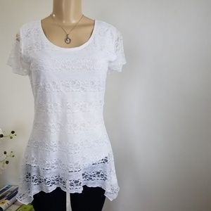 Shannon Ford Lace overlay White top size Large